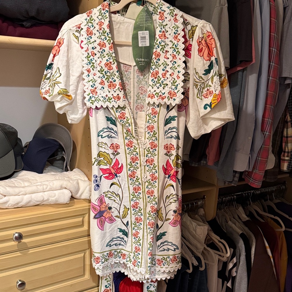FARM Rio White romper  with Vibrant Floral Embroidery